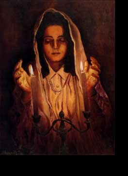 woman lighting candles
