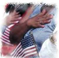 Close-up of hands on chests during the pledge