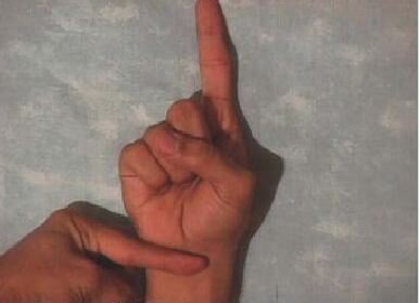 Arabic fingerspelling for the letter 'kasra'