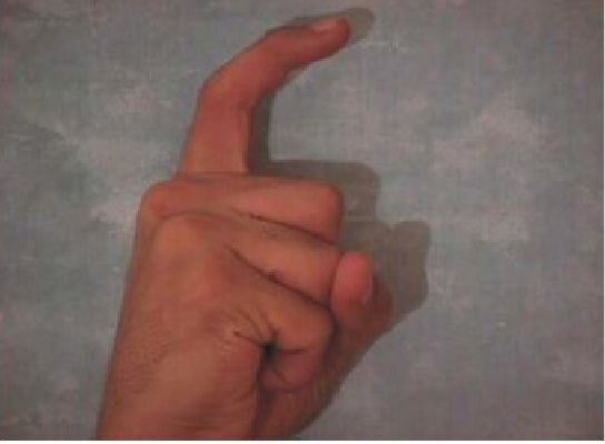 Arabic fingerspelling for the letter 'raa'